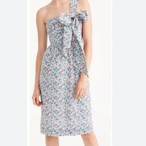J. Crew One-Shoulder Floral Midi Dress in White with Pink, Blue and Green
